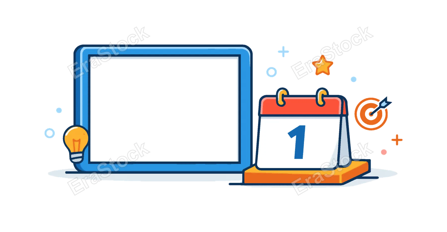 Business planning and strategic thinking shown as a professional workspace concept, an empty frame paired with a minimal calendar block suggesting preparation and