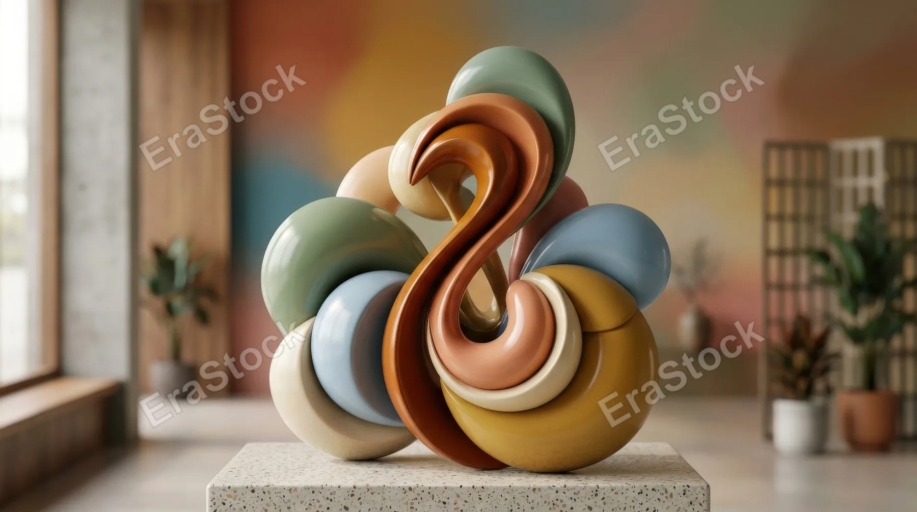 Retro-themed abstract composition in nostalgic colors, smooth sculptural forms, soft gradients and subtle shine, stylish vintage-futurist mood, ultra-realistic, no logos.