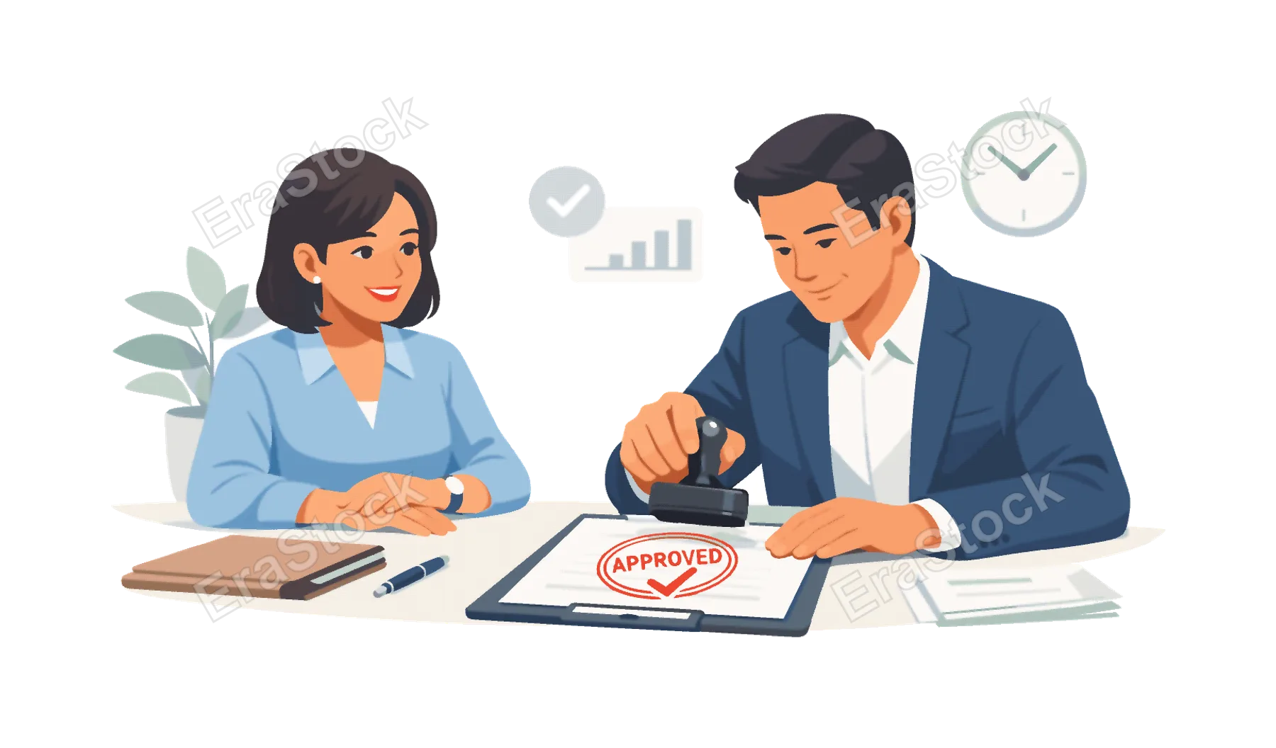 Business authorization moment where an individual grants permission and finalizes paperwork, highlighting efficiency, trust, and procedural completion in administrative