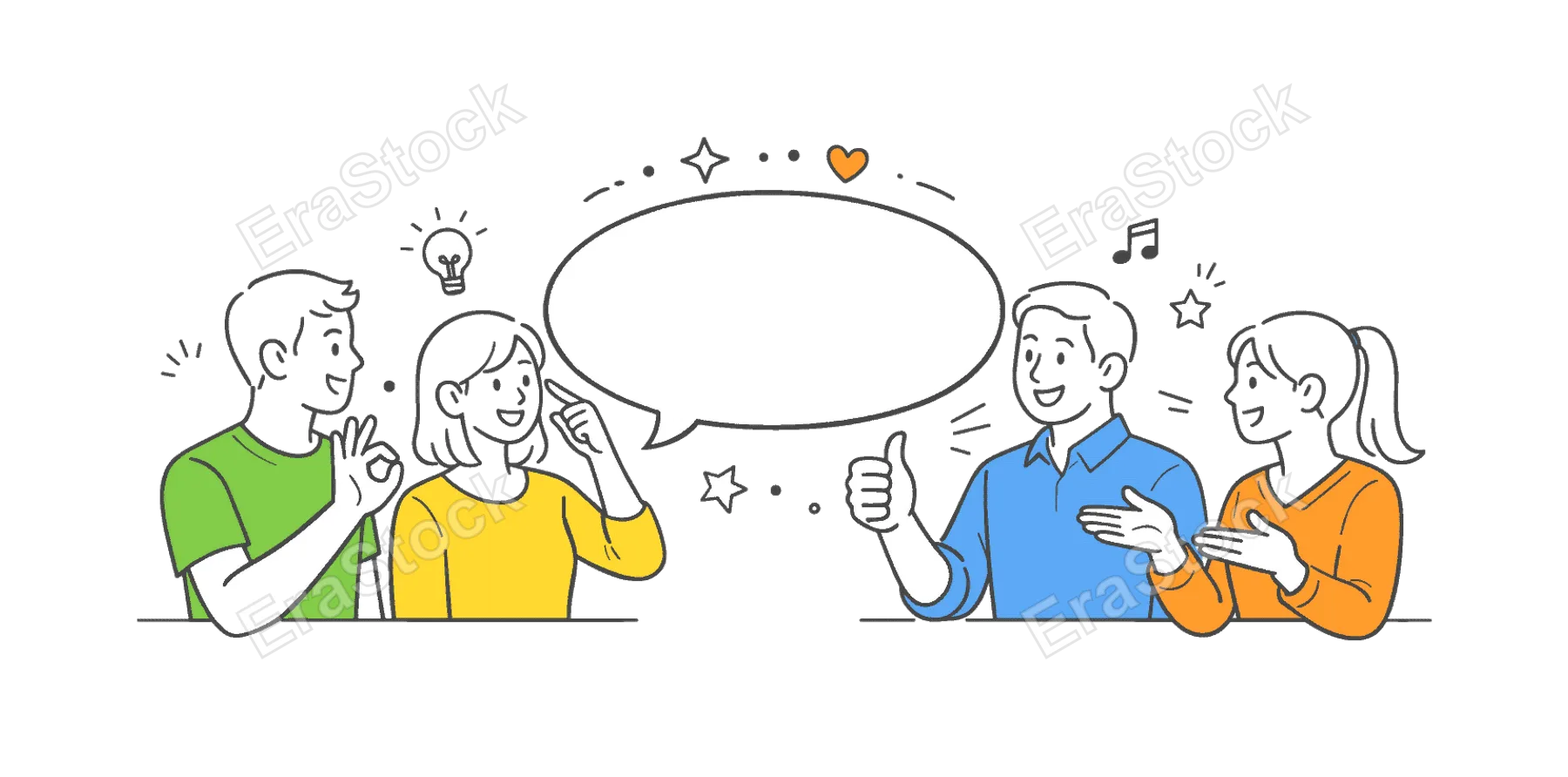 A modern communication and nonverbal interaction concept where people use hand gestures to express ideas and emotions in everyday situations, using a set of simple hand signs and a