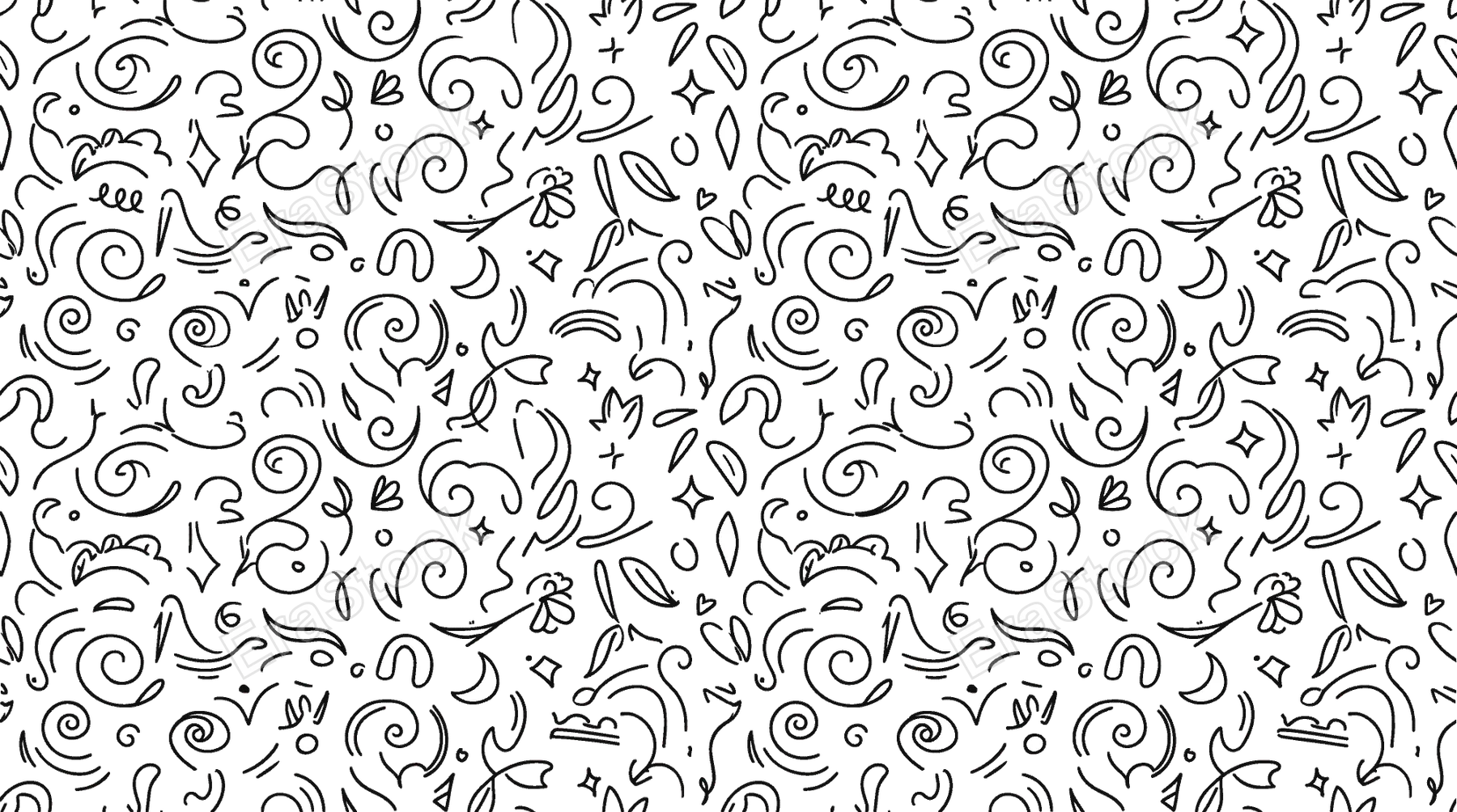 Abstract ornamental shapes theme with modern decorative vibe, doodle objects including swirls, spirals, curves, loops, waves, dots, lines, circles, ovals, diamonds, triangles, leaf