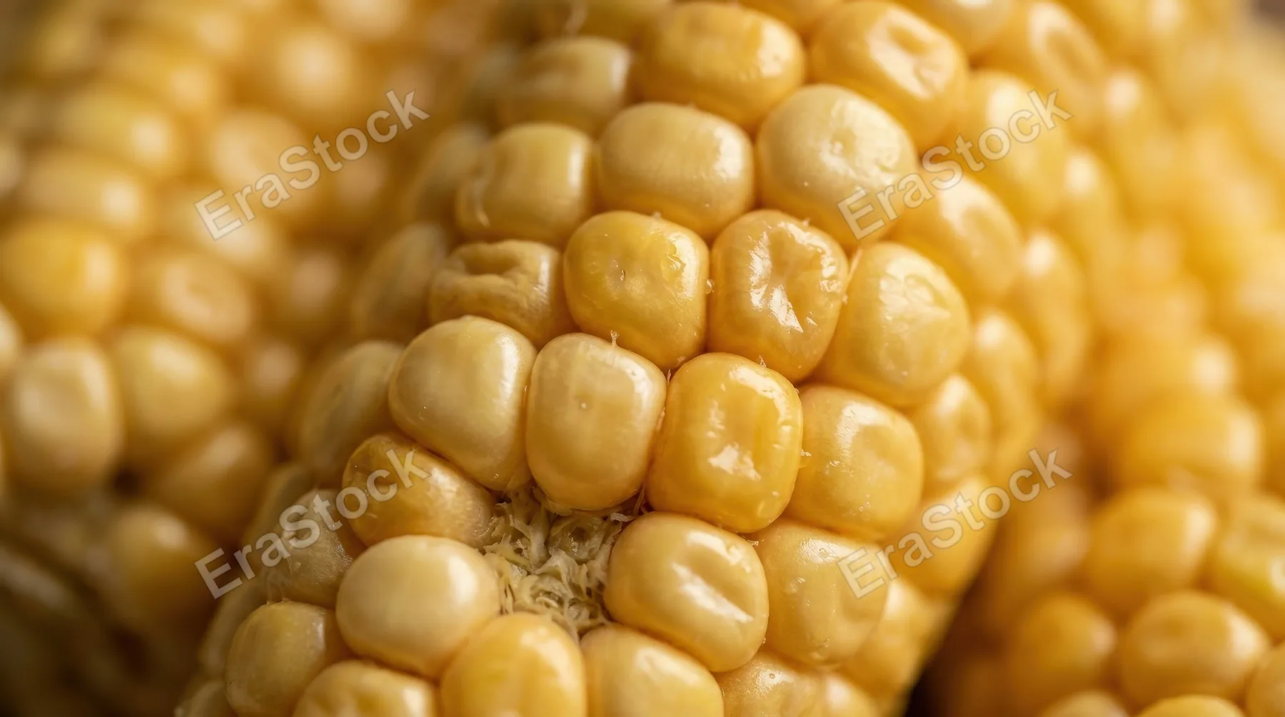 A macro photo of corn kernels in warm yellow tones, rich natural pattern, soft light and wholesome organic texture, ultra-realistic, no logos.