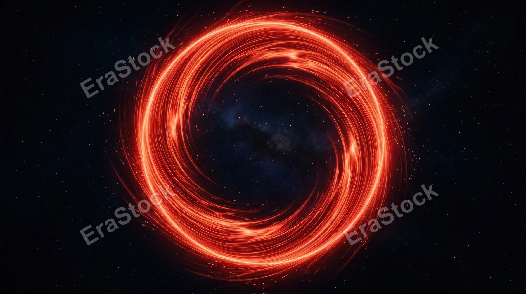 An abstract red energy ring made of smooth plasma lines on dark background, glowing circular motion and powerful sci-fi calm, ultra-realistic, no logos.