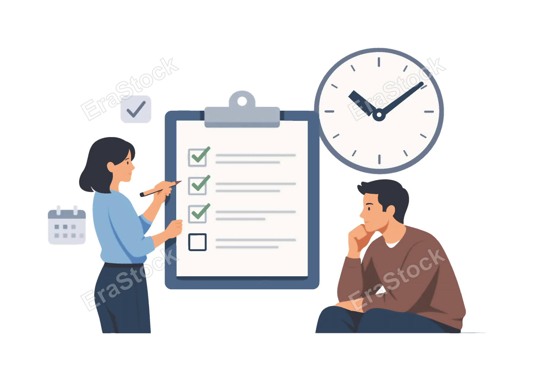Planning and organization concept illustrating how individuals prioritize tasks and manage time effectively using simple tools and structured systems, visualized with a
