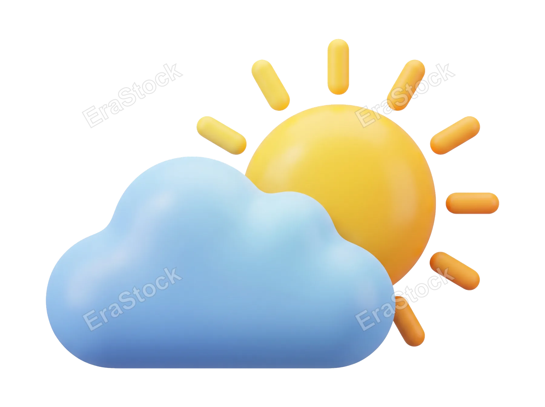 A 3D rendered icon depicting a bright yellow sun with orange rays peeking from behind a soft, light blue cloud