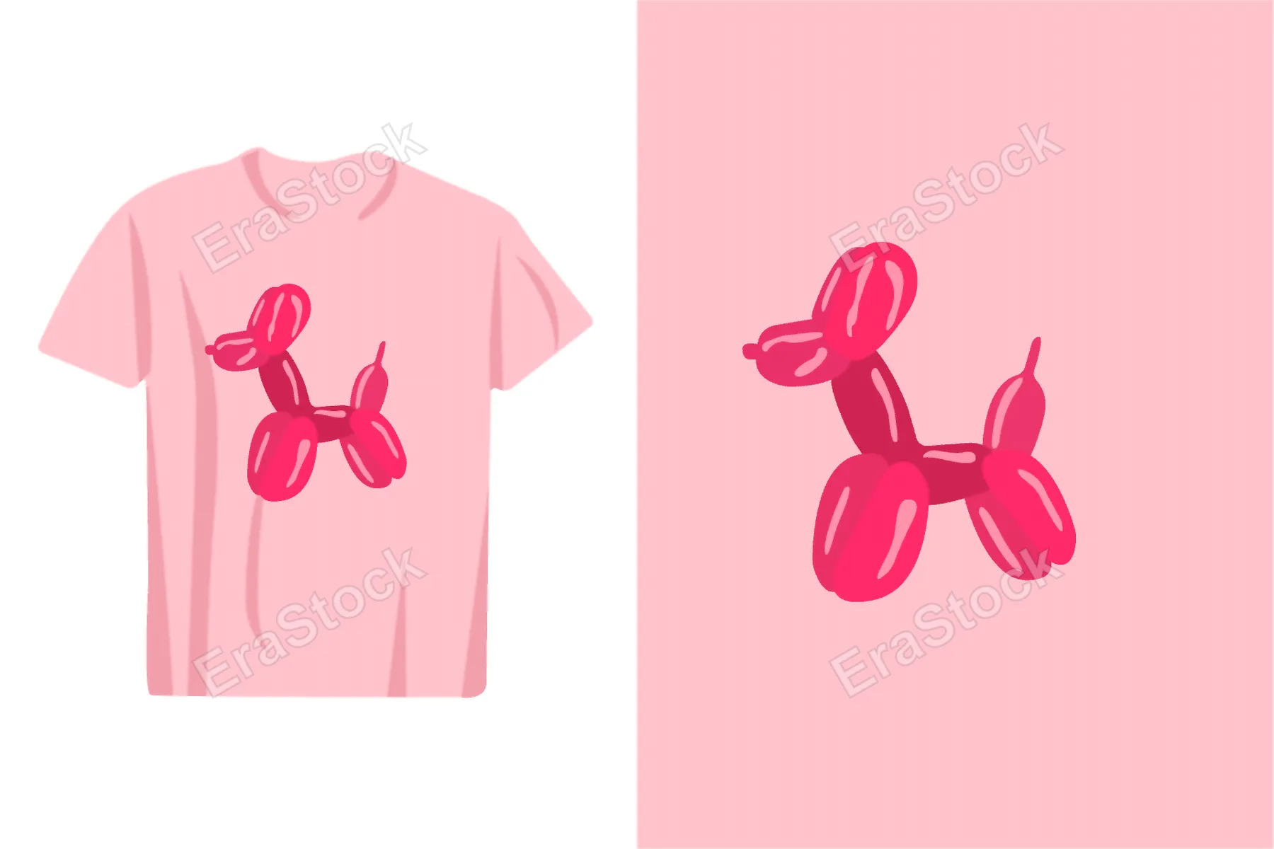 A playful pink t-shirt features a vibrant red balloon dog illustration, perfect for a fun and stylish outfit