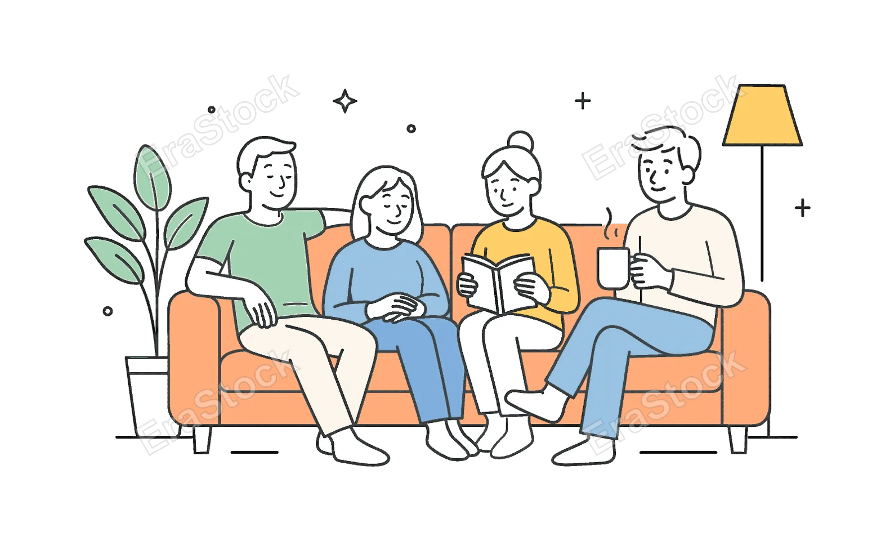 Comfort and relaxation in a home environment where individuals unwind and recharge after daily activities, represented by a clear visual metaphor of a cozy sofa combined