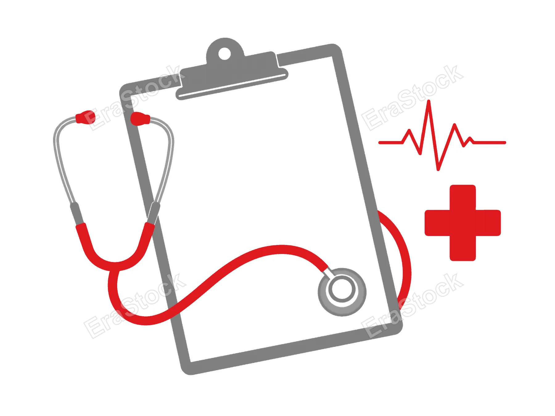 A visual representation of healthcare services, including diagnostic tools and emergency symbols, on a clean white background