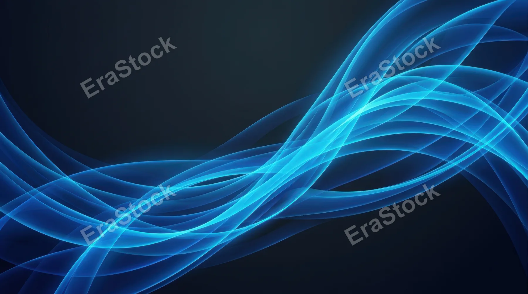 Abstract flowing composition with smooth blue gradient lines sweeping across a dark background, creating waves and curves that intersect and overlap, soft light edges