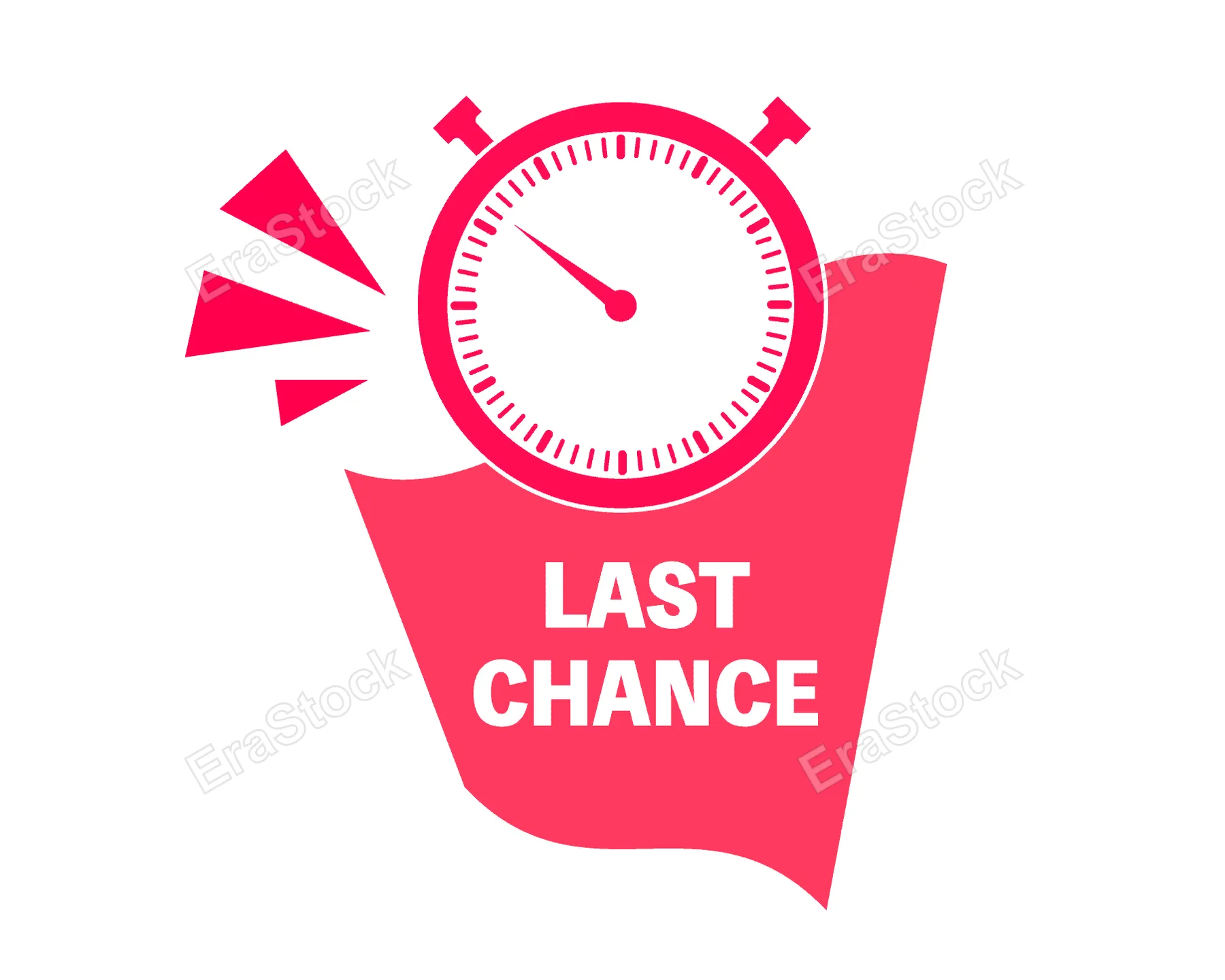 Last chance sale banner with stopwatch and red flag graphic