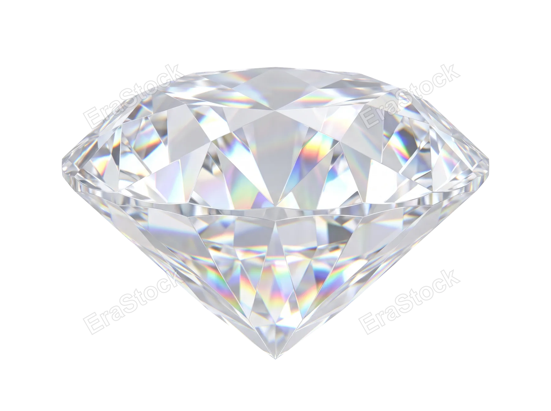 A close-up view of a perfectly cut diamond, showcasing its facets and the dispersion of light into spectral colors
