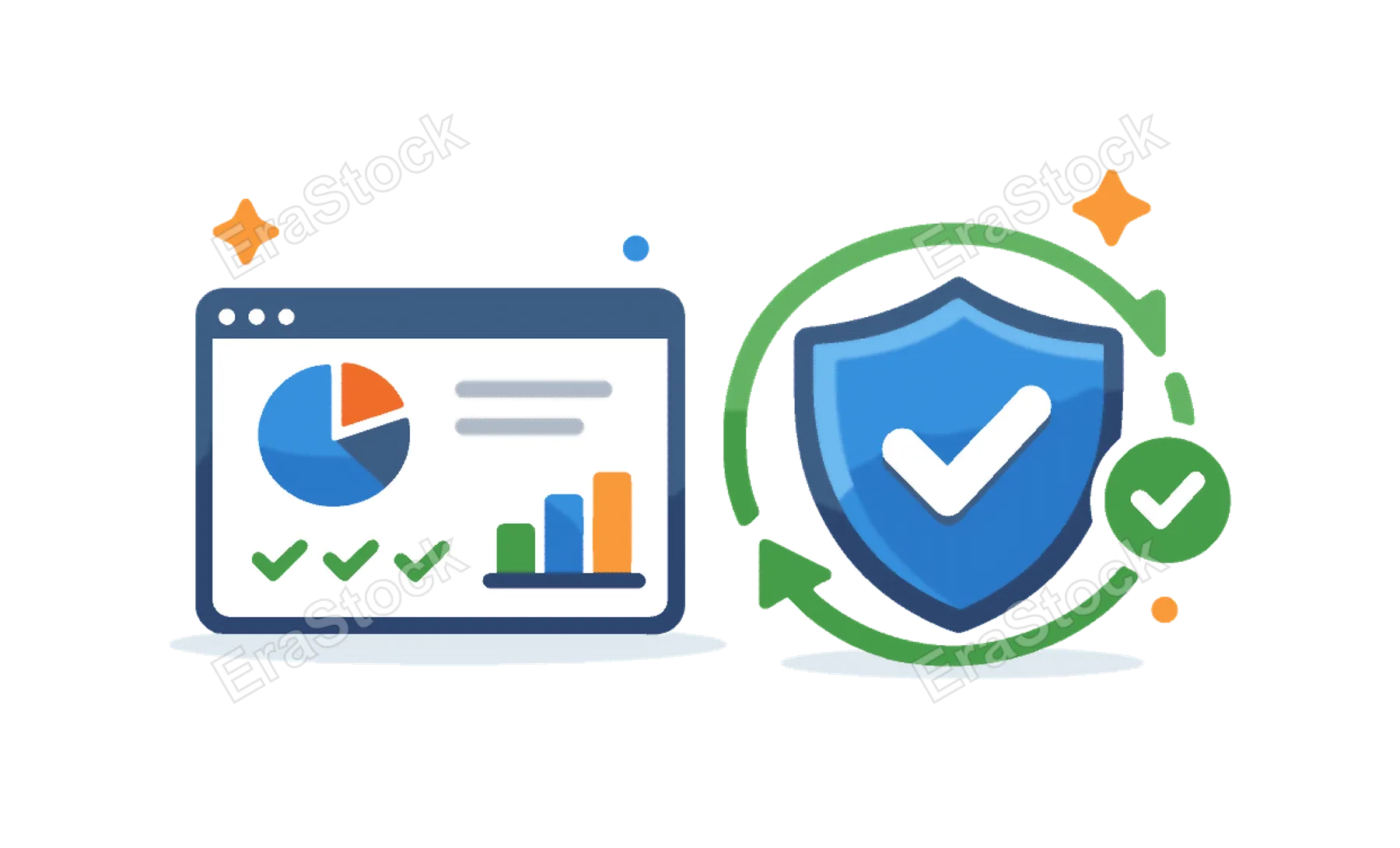 Continuous compliance monitoring in regulated industries ensuring systems stay aligned with evolving rules and standards, a simple dashboard combined with a shield and a