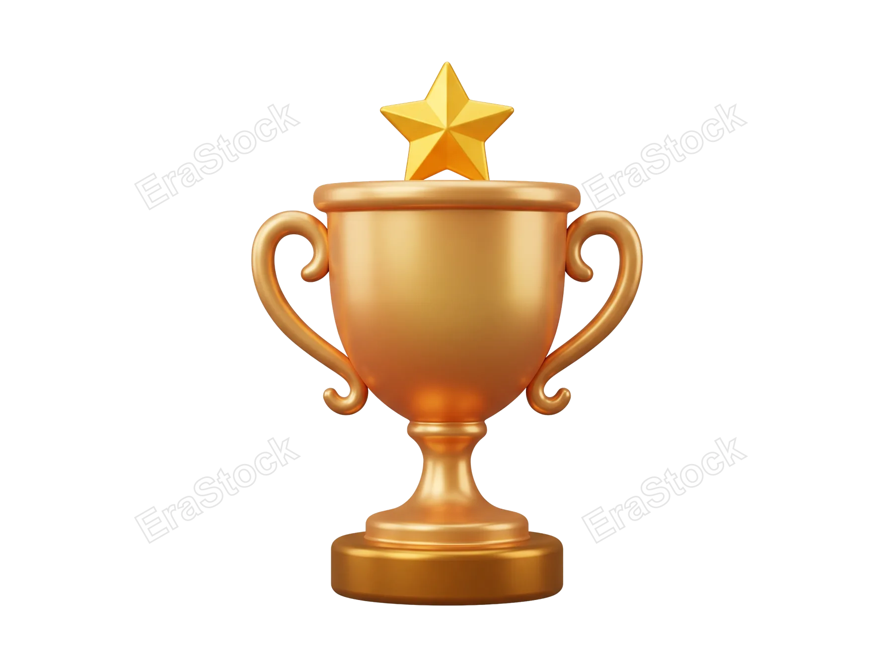 A shiny golden trophy with two handles and a star emblem on its lid, representing success and top performance