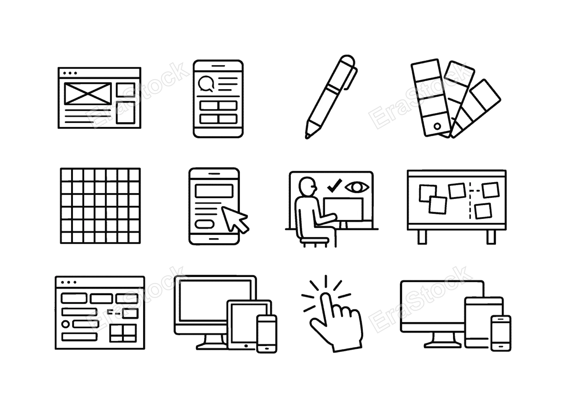 Design and prototyping: wireframe layout, ui screen mockup, design tools pen, color palette, grid system, user interface elements, clickable prototype, usability testing,