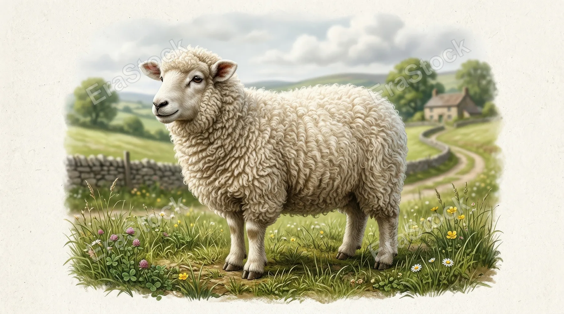 A sheep icon illustration with soft wool-like contour and simple pastoral charm, ultra-realistic, no logos.