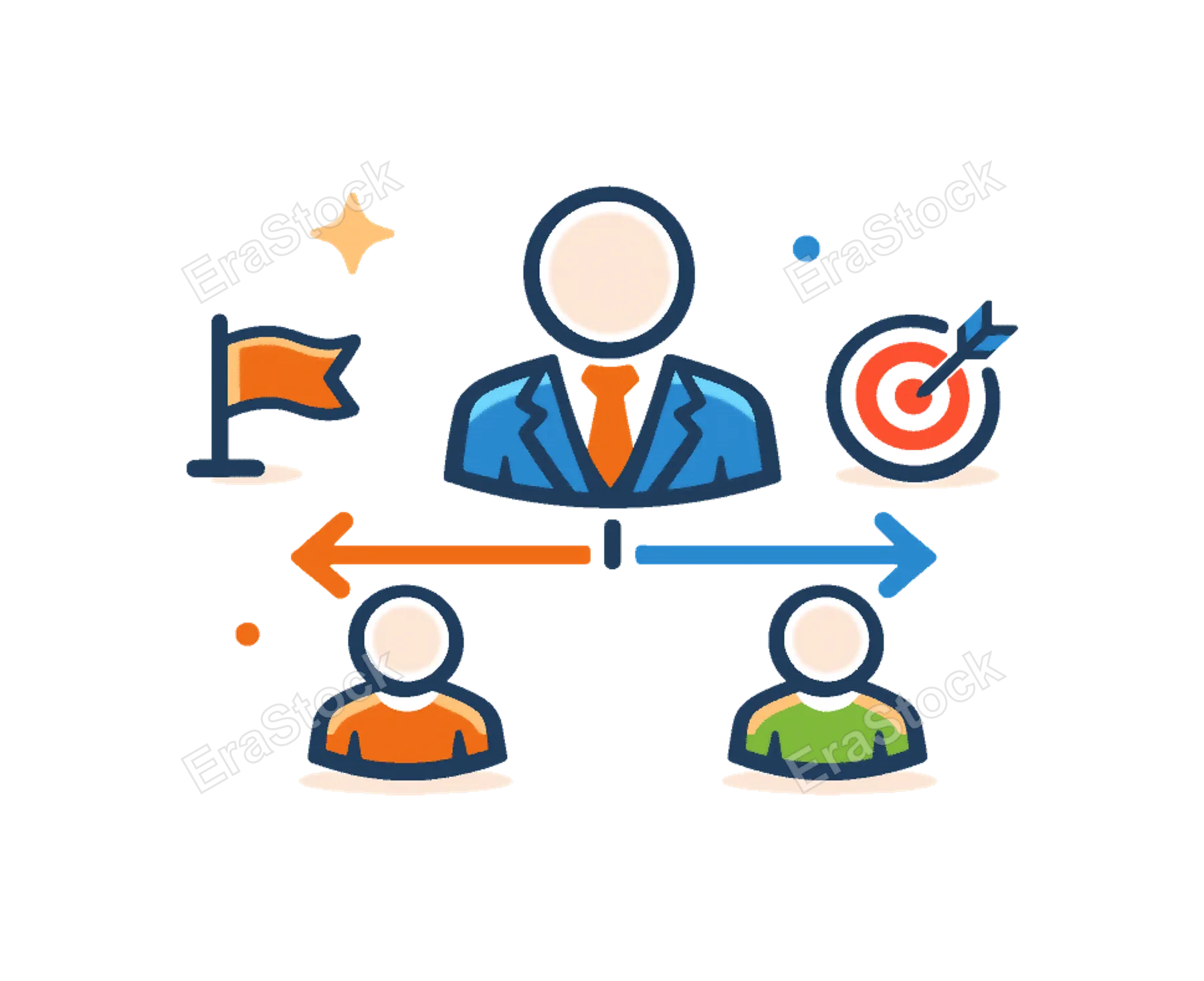 Leadership concept focused on guiding teams and making strategic decisions in a professional environment, a central user icon connected to two smaller user icons