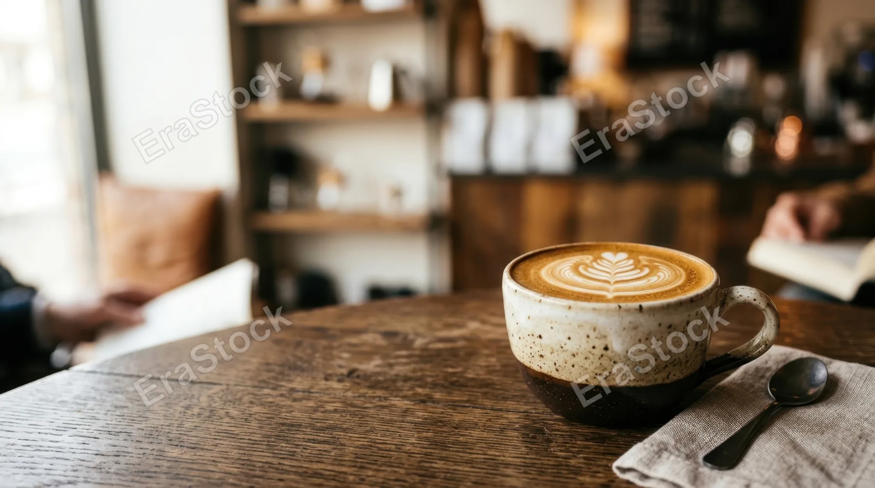 a graphic commercial composition effectively focuses on the coffee drink, positioned against a softly blurred background that creates a clean and bold look, allowing for