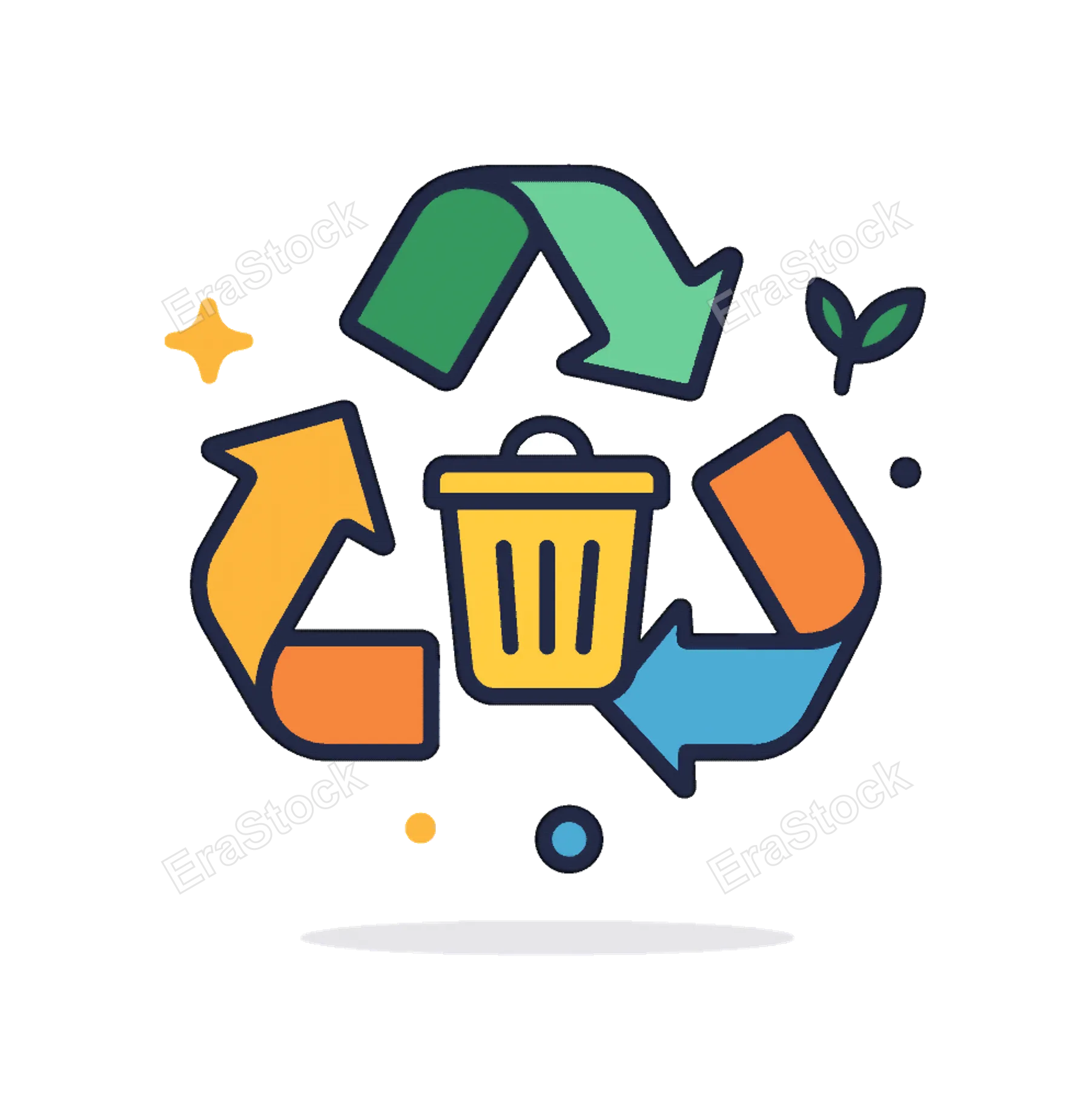 Recycling process focused on environmental sustainability and responsible waste management in daily life, three arrows forming a circular loop around a simple bin