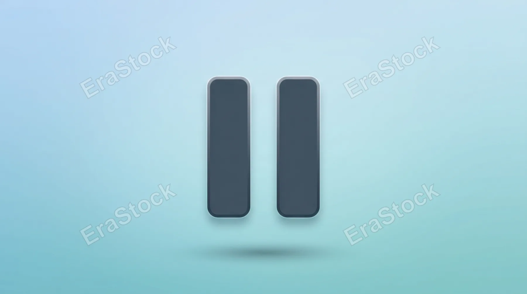 Simple pause icon displayed on a soft gradient background, perfectly symmetrical vertical bars with slight emboss effect, subtle drop shadow creating depth, clean and