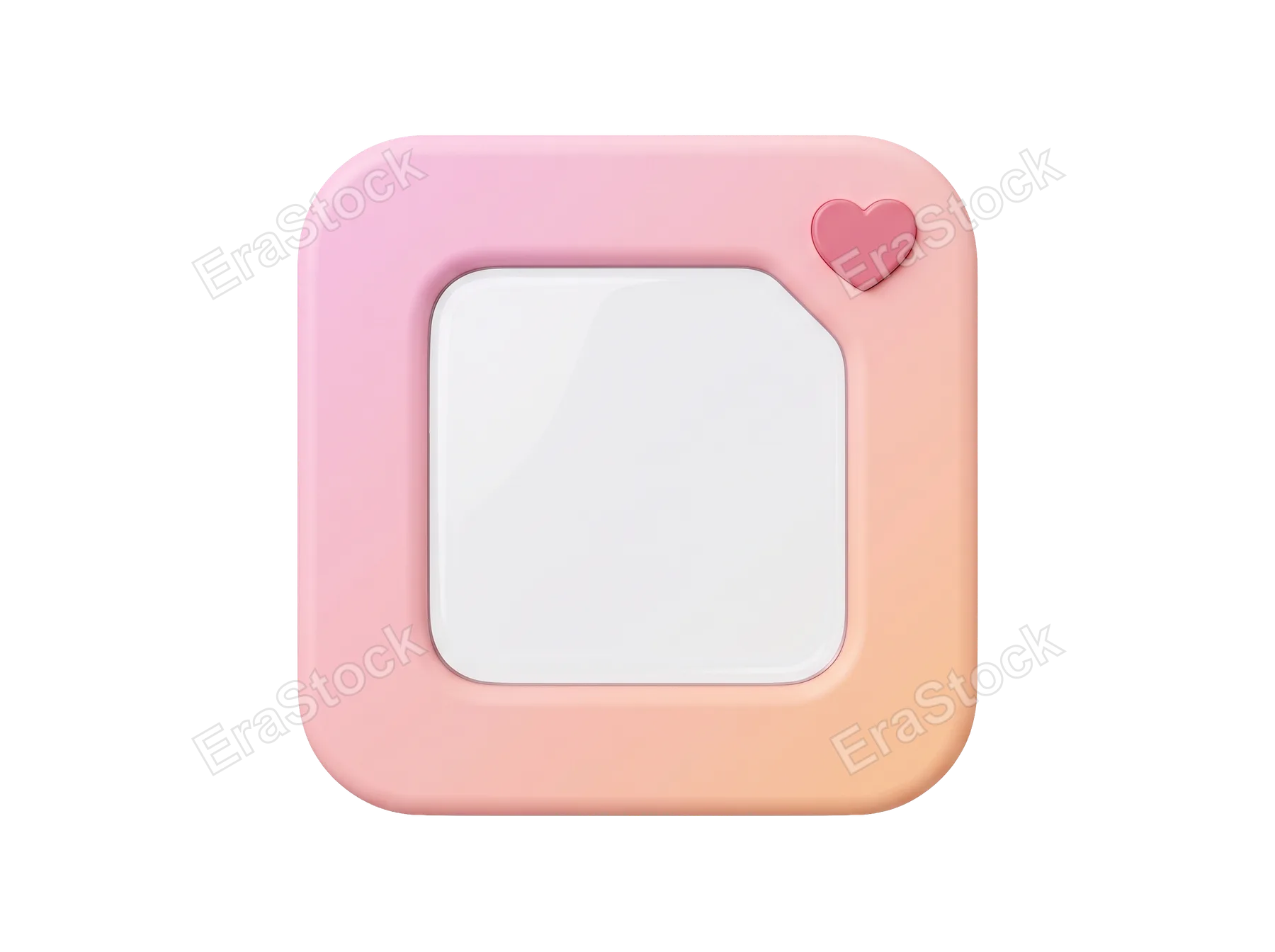 A 3D rendered icon resembling a social media post with a pink heart and a soft gradient frame, perfect for digital design elements