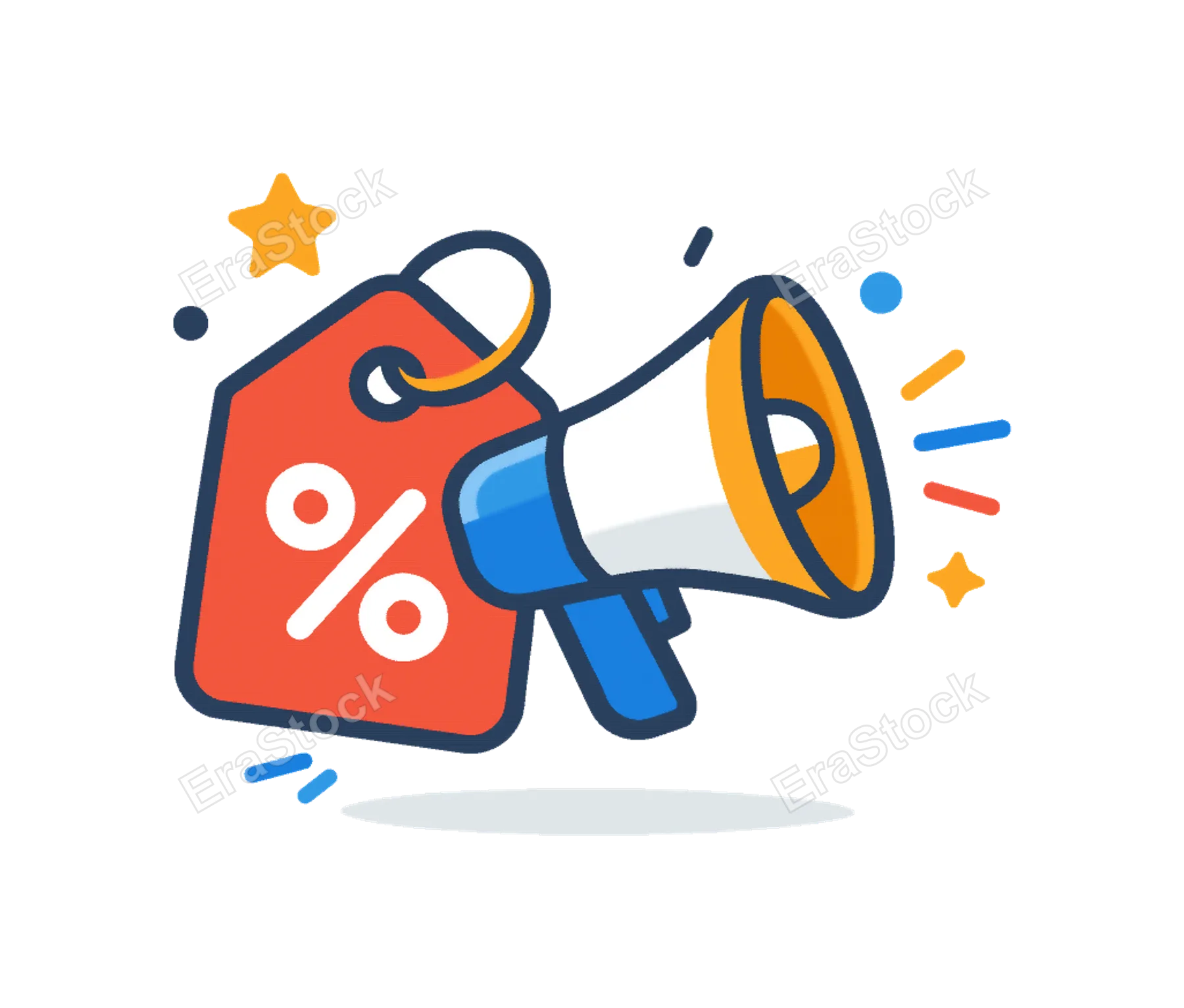 Sales promotion focused on boosting product visibility and increasing customer engagement in a retail or business context, a price tag combined with a megaphone and small