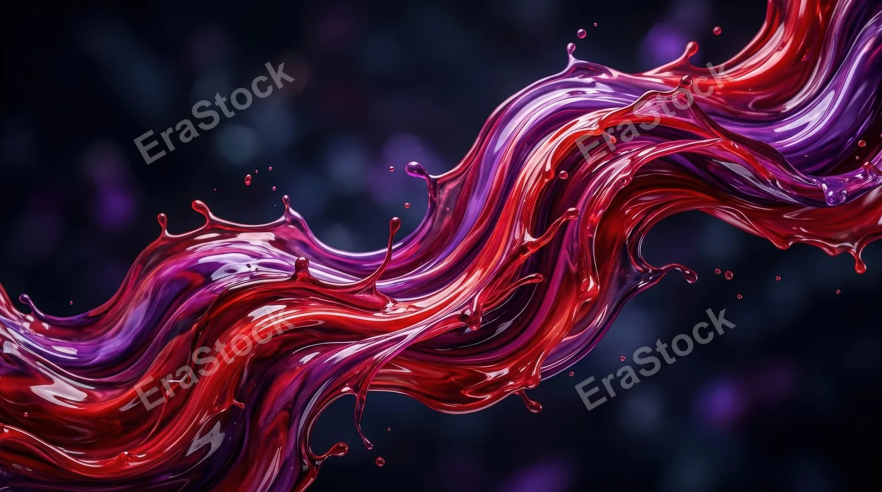 Abstract vibrant fluid forms in red and purple tones, dynamic wave composition, glossy sculptural movement, ultra-realistic, no logos.
