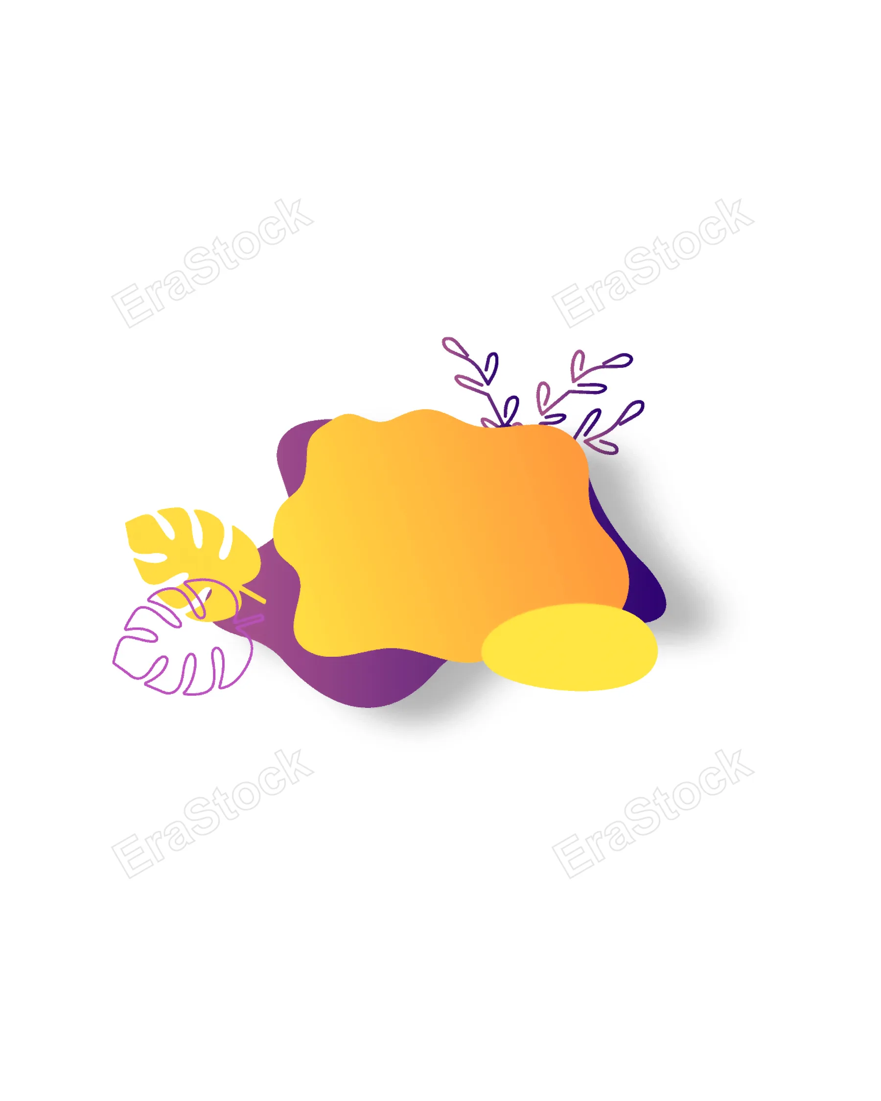 Abstract organic shapes with tropical leaves and gradient colors