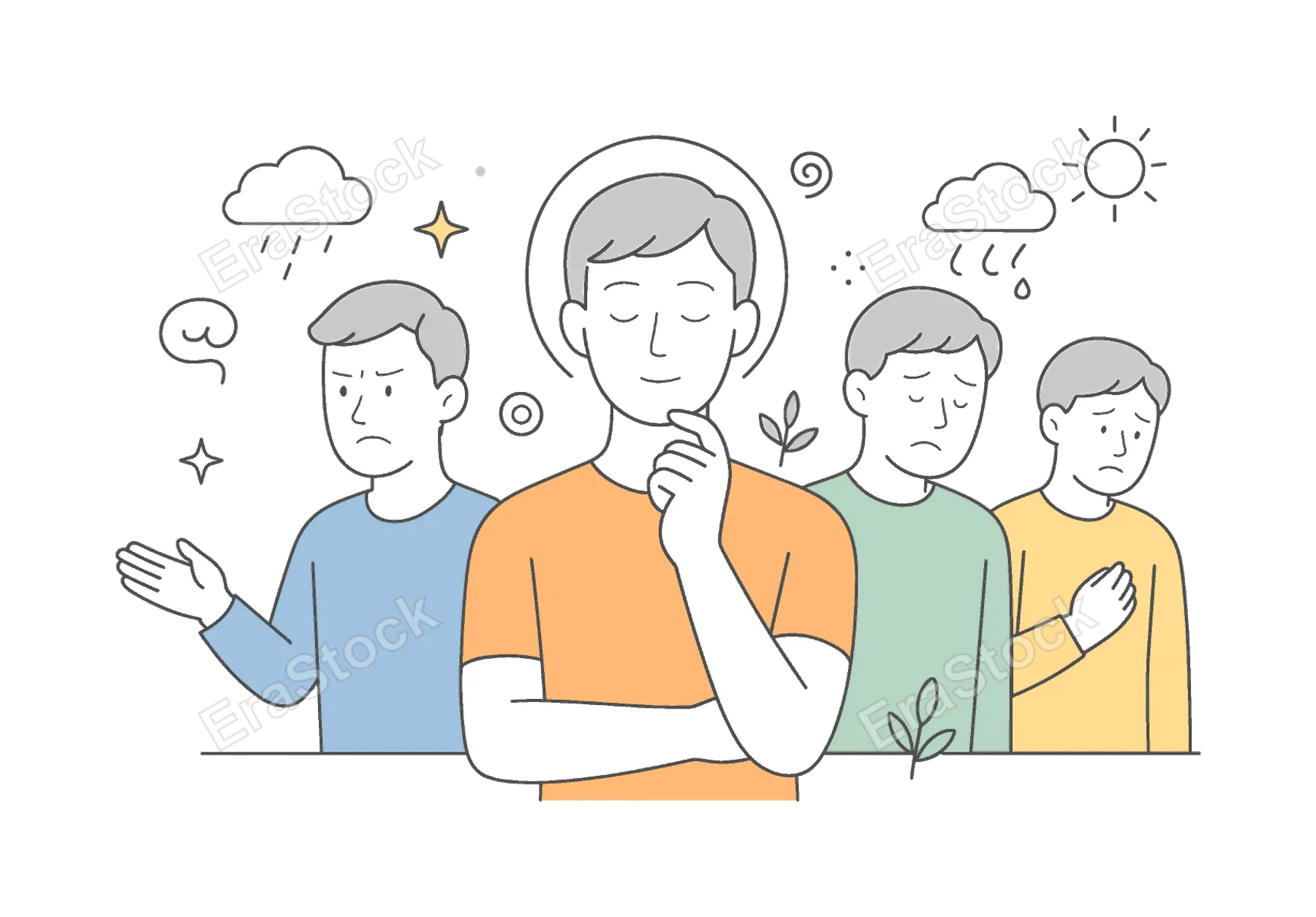 Individual exploring personal emotions and mental well-being as part of self-awareness and reflection in daily life, visualized with a metaphor of a central face