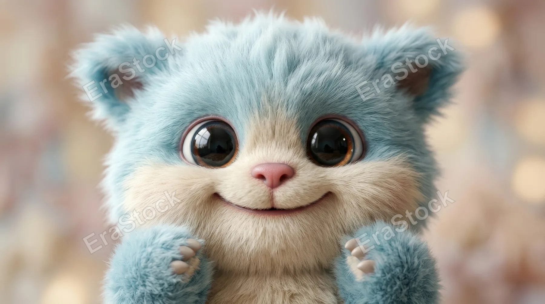A cute fluffy monster close-up with soft fur, glossy eyes and rounded features, subtle studio shadows and a friendly playful expression, ultra-realistic, no logos.