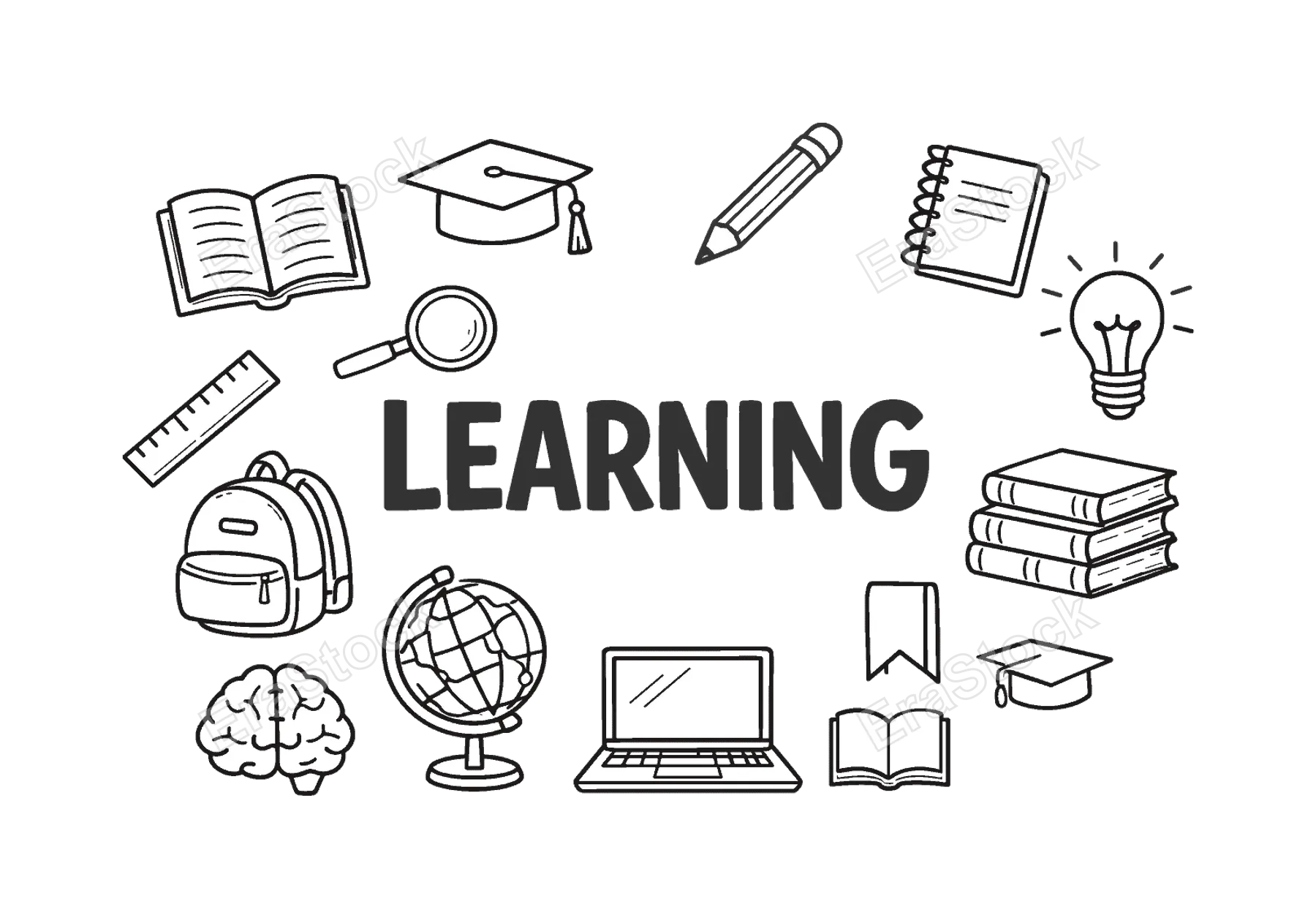 Education and continuous learning concept focused on gaining knowledge, developing skills and personal growth through study, reading and academic curiosity. LEARNING central