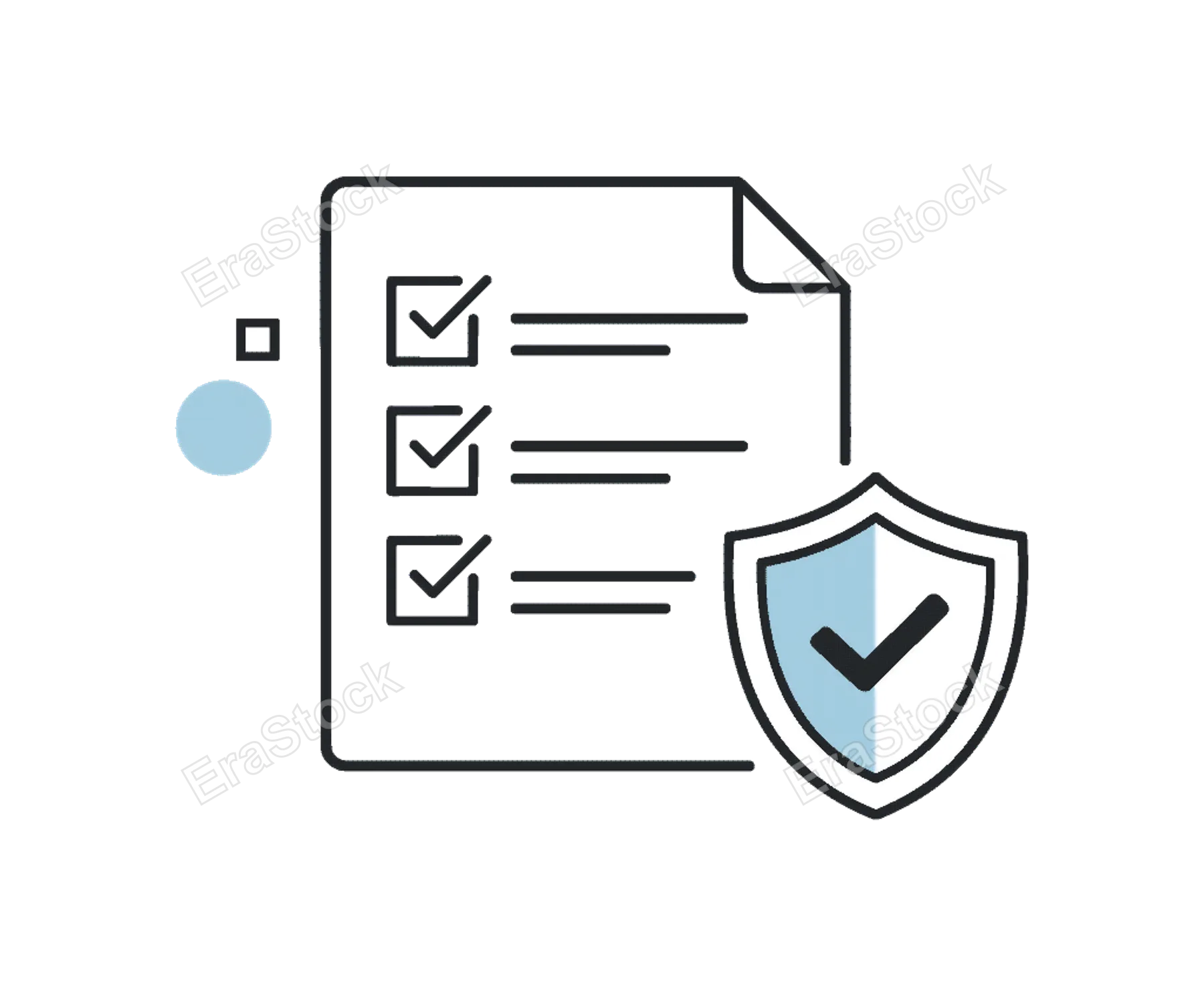 Internal control and risk assessment in organizational workflows, a single document with a checklist and a small shield icon representing validation and protection,