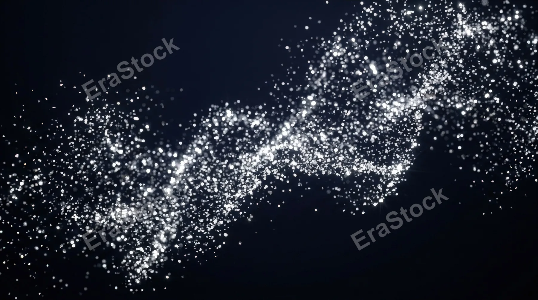 White sparkling glitter effects suspended in clear space, delicate festive particles and shimmering light, ultra-realistic, no logos.