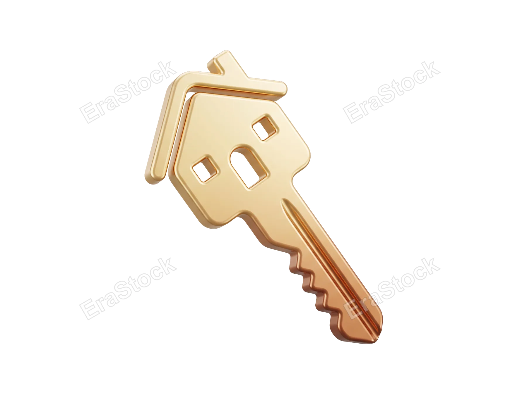 A shiny golden key shaped like a house, symbolizing property ownership, real estate investment, and the concept of home