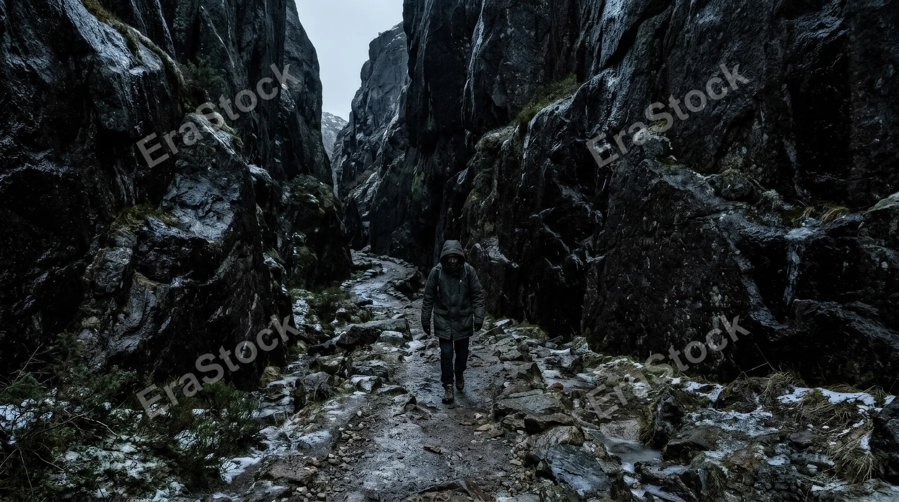 A scene under the cold dark shadow, deep contrast, sparse surroundings, moody tones, mysterious and quiet atmosphere, ultra-realistic, no logos.