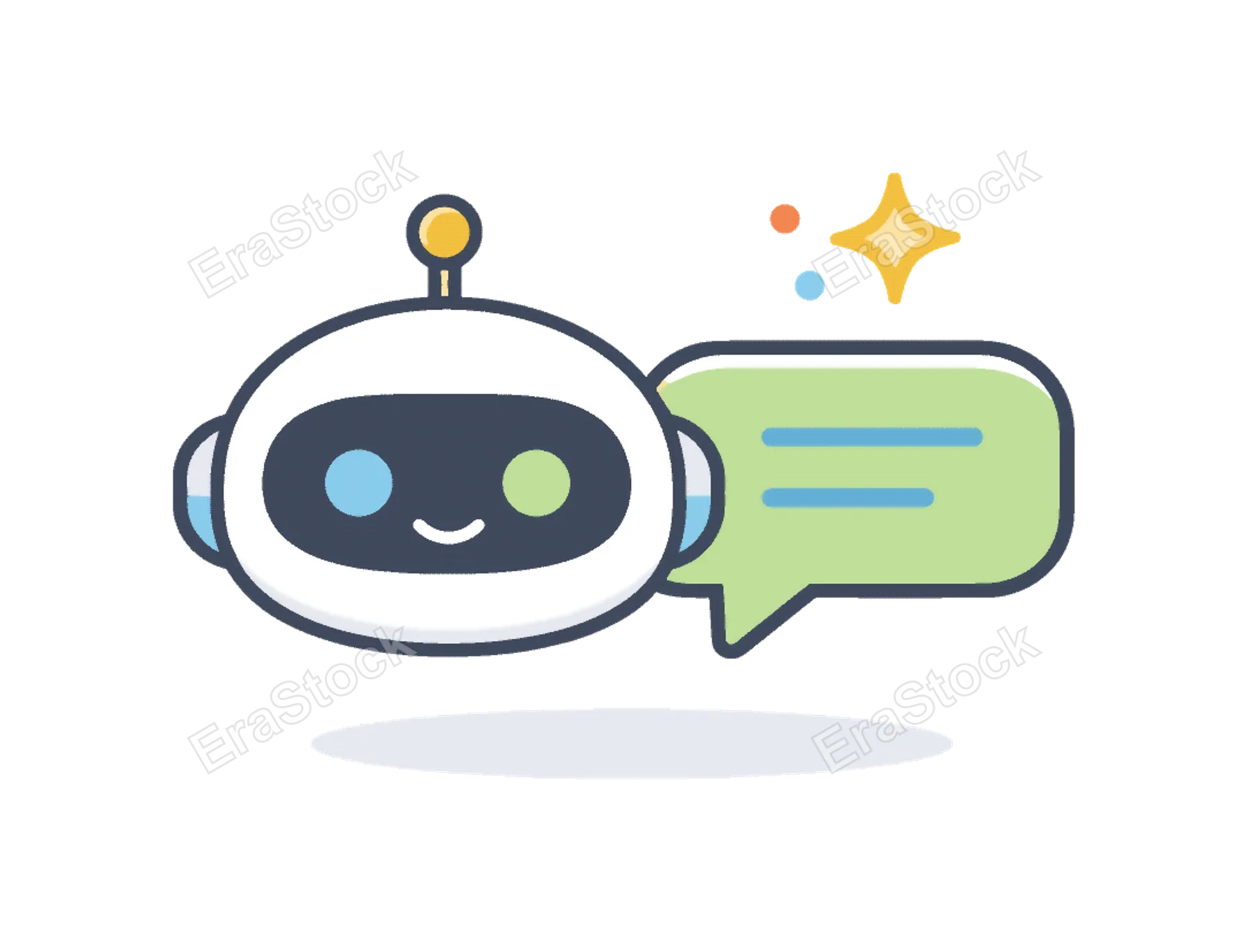 Digital assistant and smart automation services in a user-centered technology concept focused on helpful interactions and seamless support, a minimal robot head shape