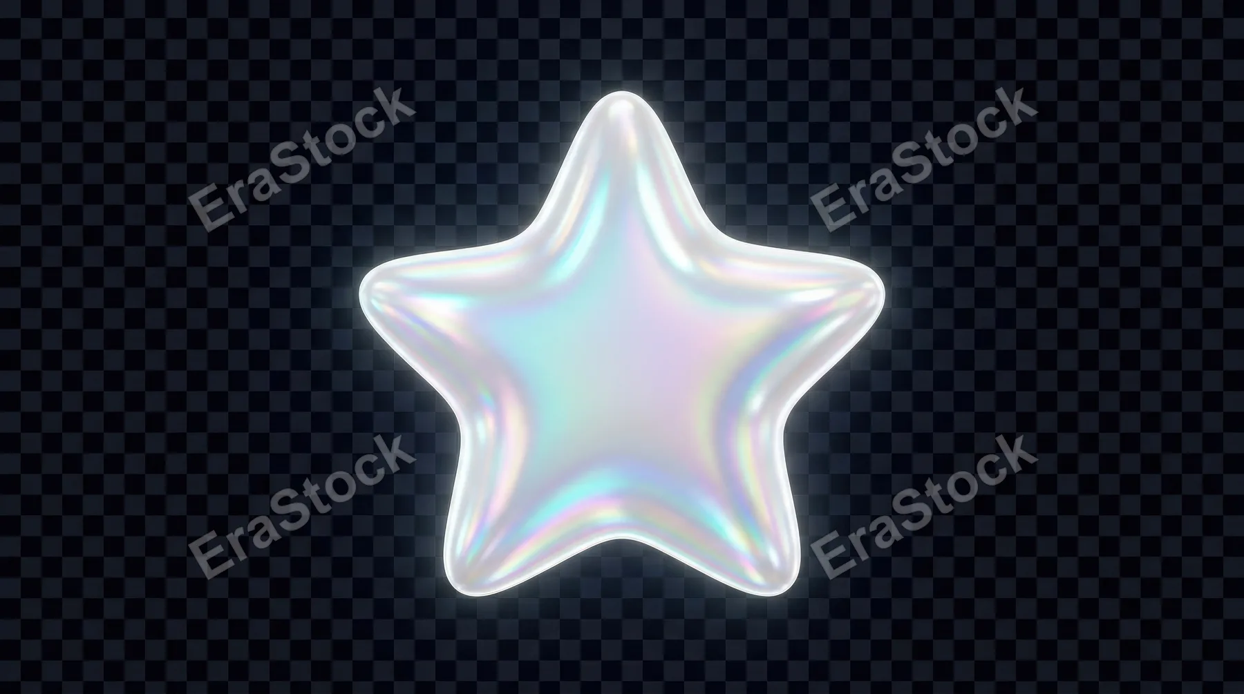 A holographic star shape in glossy white pearl finish, isolated on transparent background, iridescent shimmer, smooth inflated edges, clean luminous mood, ultra-realistic, no logos.