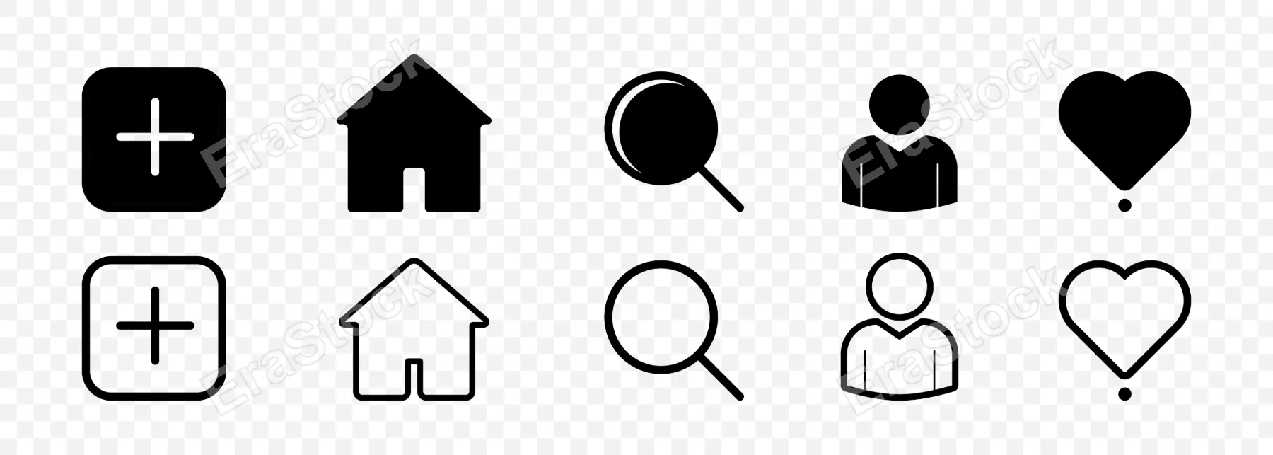 Social media icon set. Blogging concept. Add, share, home, search, like and friends icons. Vector line icon for Business and Advertising.