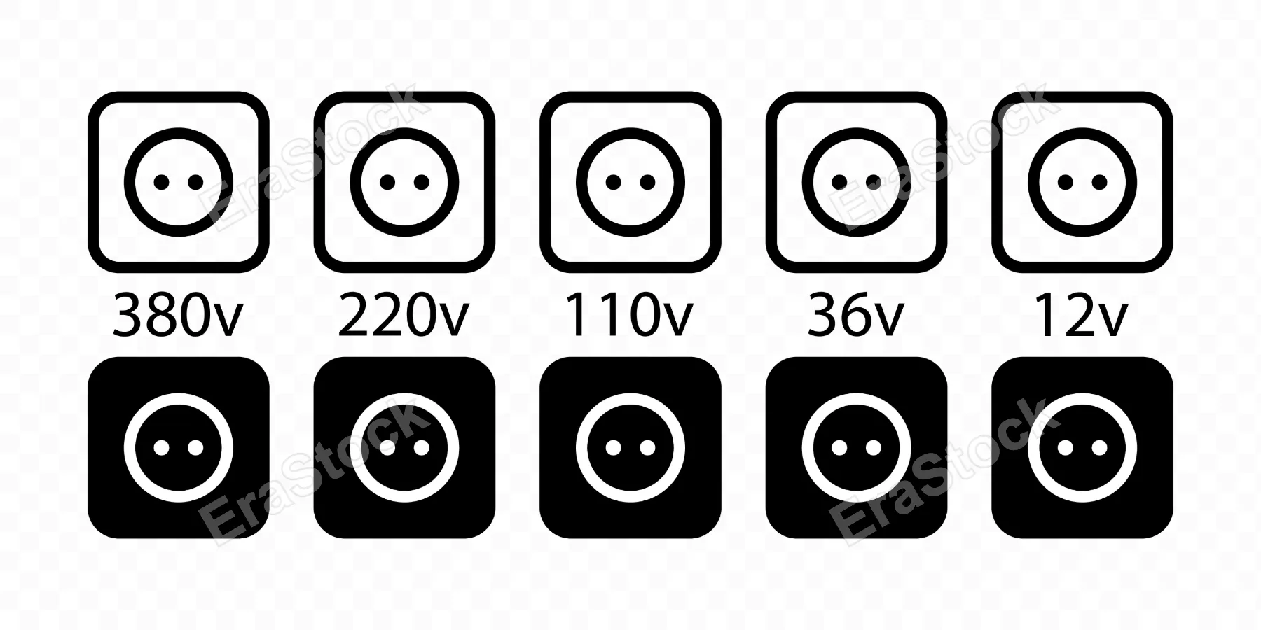 Plug icon set. Socket icon. 220v, 110v. Vector line icon for Business and Advertising.