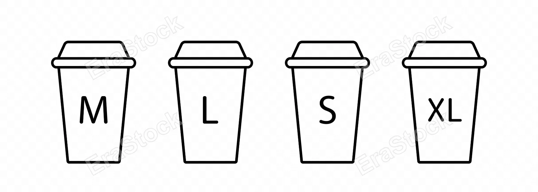 Cup size icon set. S m l xl size coffee. Takeaway concept. Cup symbol for your web site design, logo, app, UI. Vector line icon for Business and Advertising.
