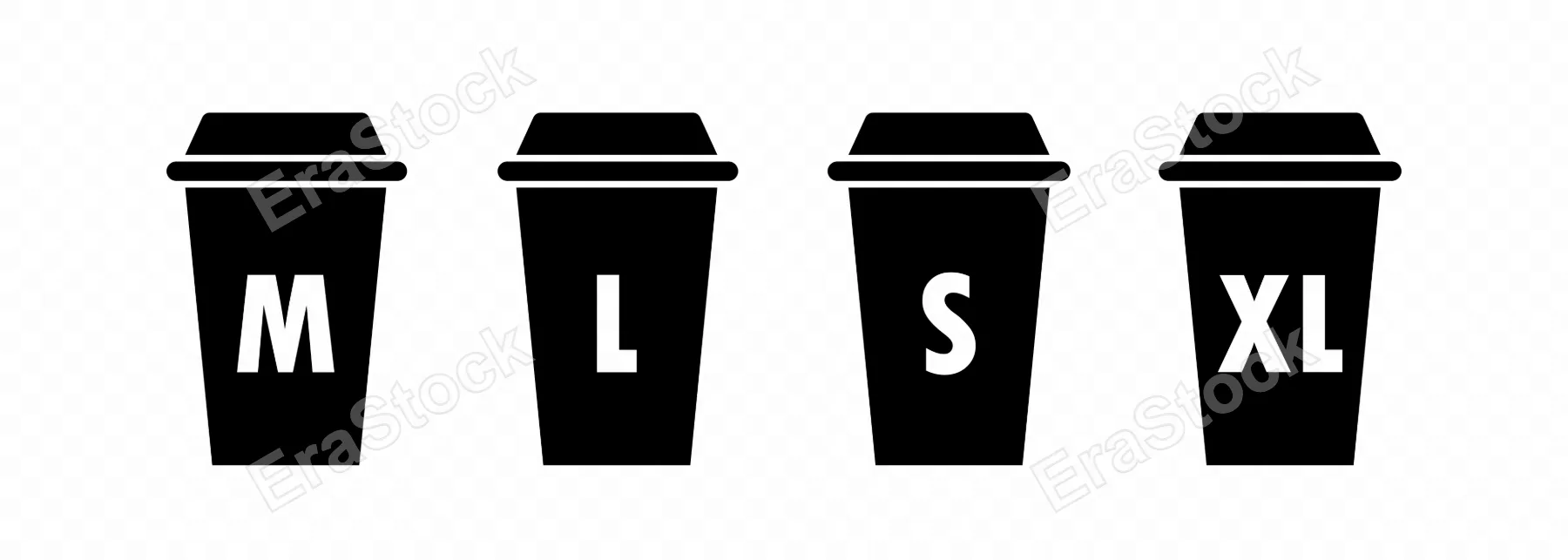 Cup size icon set. S m l xl size coffee. Takeaway concept. Cup symbol for your web site design, logo, app, UI. Vector line icon for Business and Advertising.