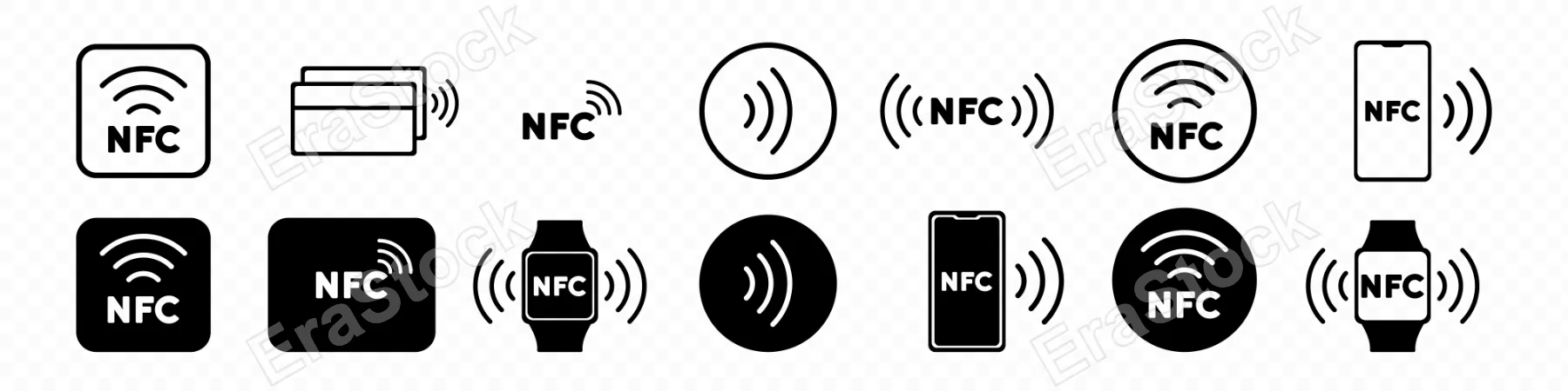 Nfc icon set. Contactless payment. Online transaction. Nfc symbol for your web site design, logo, app, UI. Vector line icon for Business and Advertising.