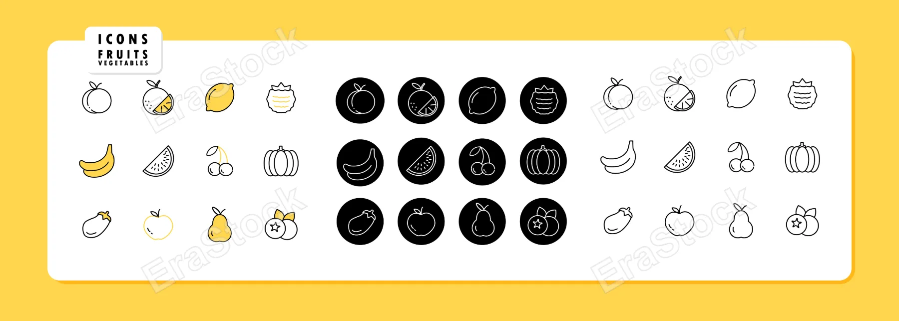 Vegetable and fruit icon set vector. Healthy and organic food. Vector line icon set for Business and Advertising.
