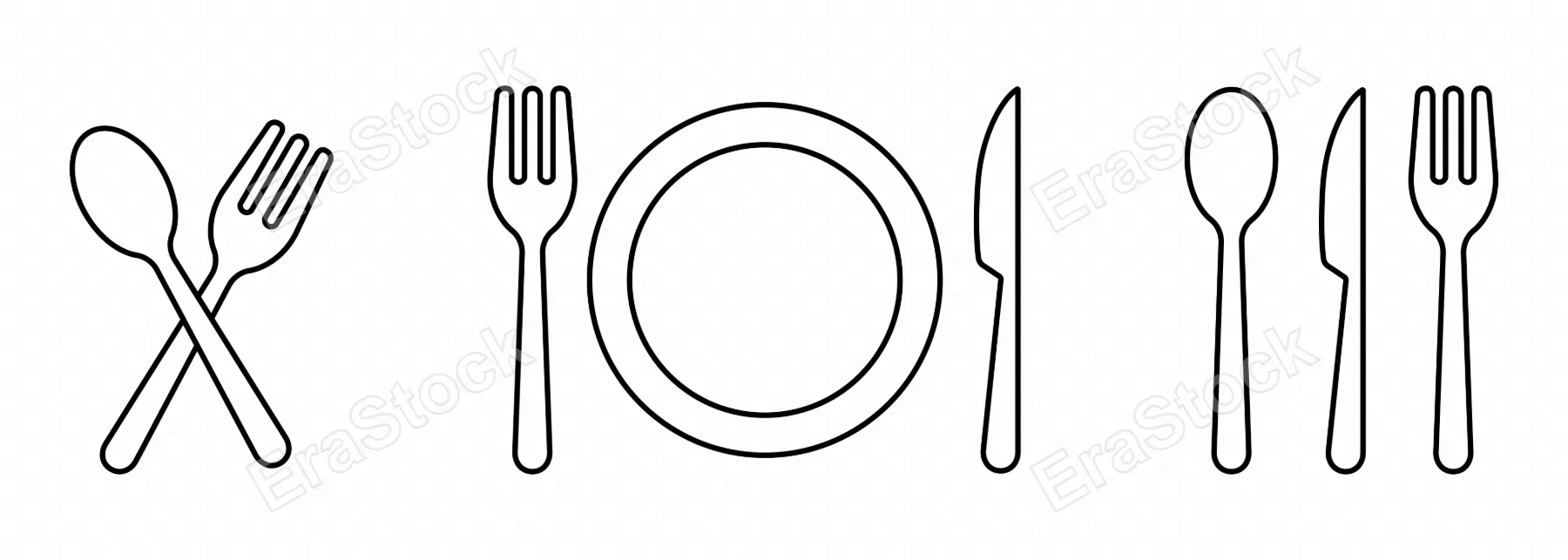 Table set icon. Fork, plate, knife and spoon. Table etiquette. Vector line icon for Business and Advertising.