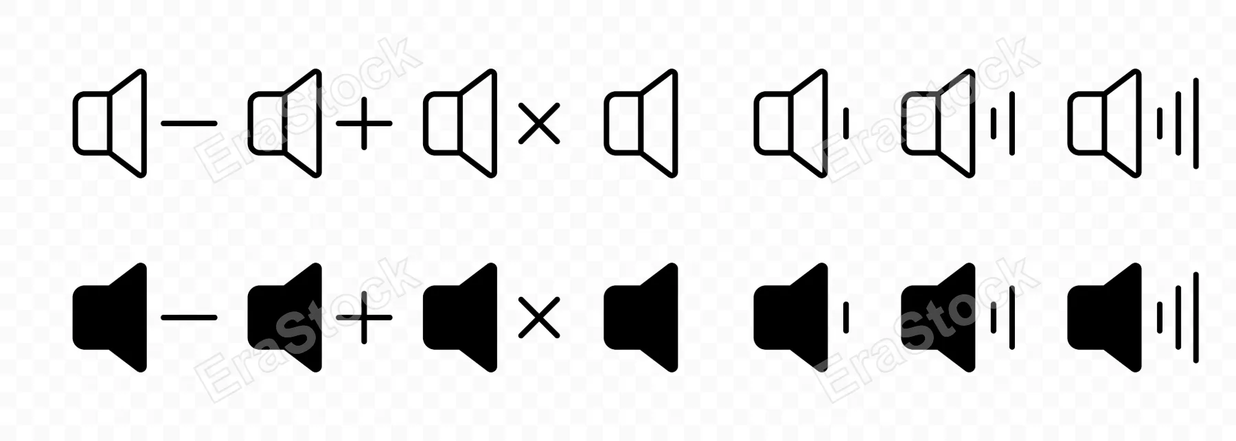 Volume icon set. Mute, loud, silent. Vector line icon for Business and Advertising.
