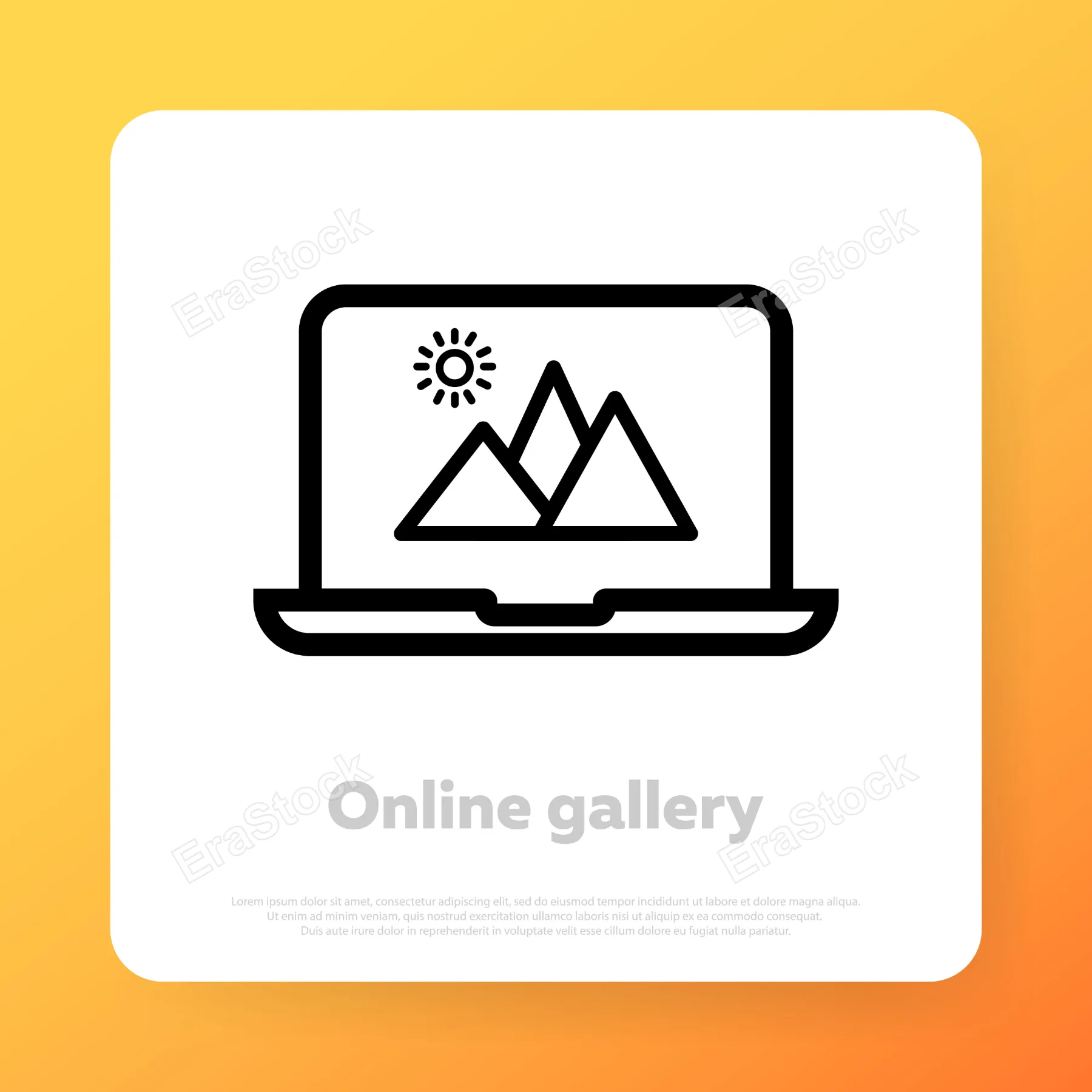 Online gallery icon. Upload photo. Virtual museum. Art therapy. Live stream. Vector line icon for Business and Advertising.