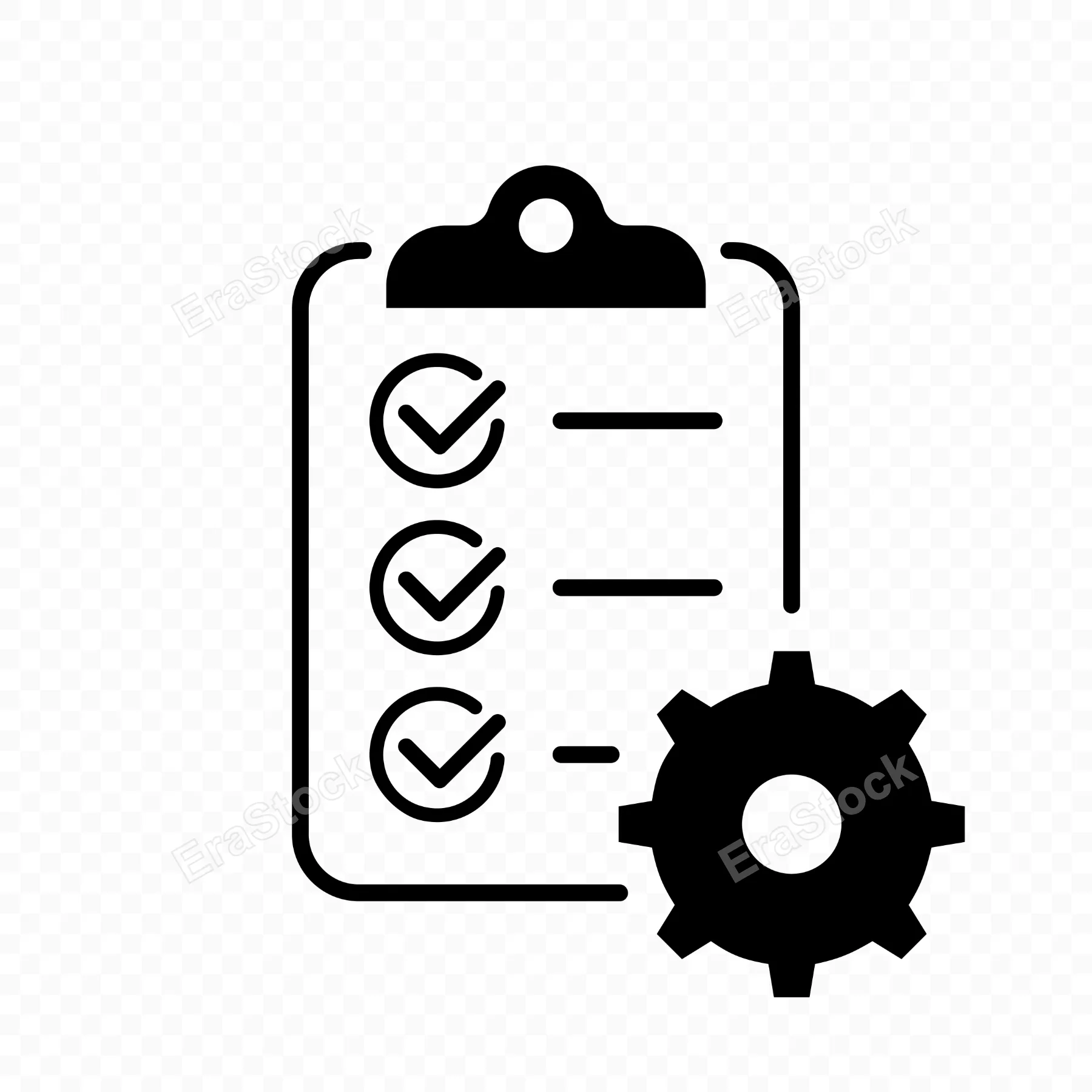 Clipboard with gear icon. Technical support check list. Software development. Vector line icon for Business and Advertising.
