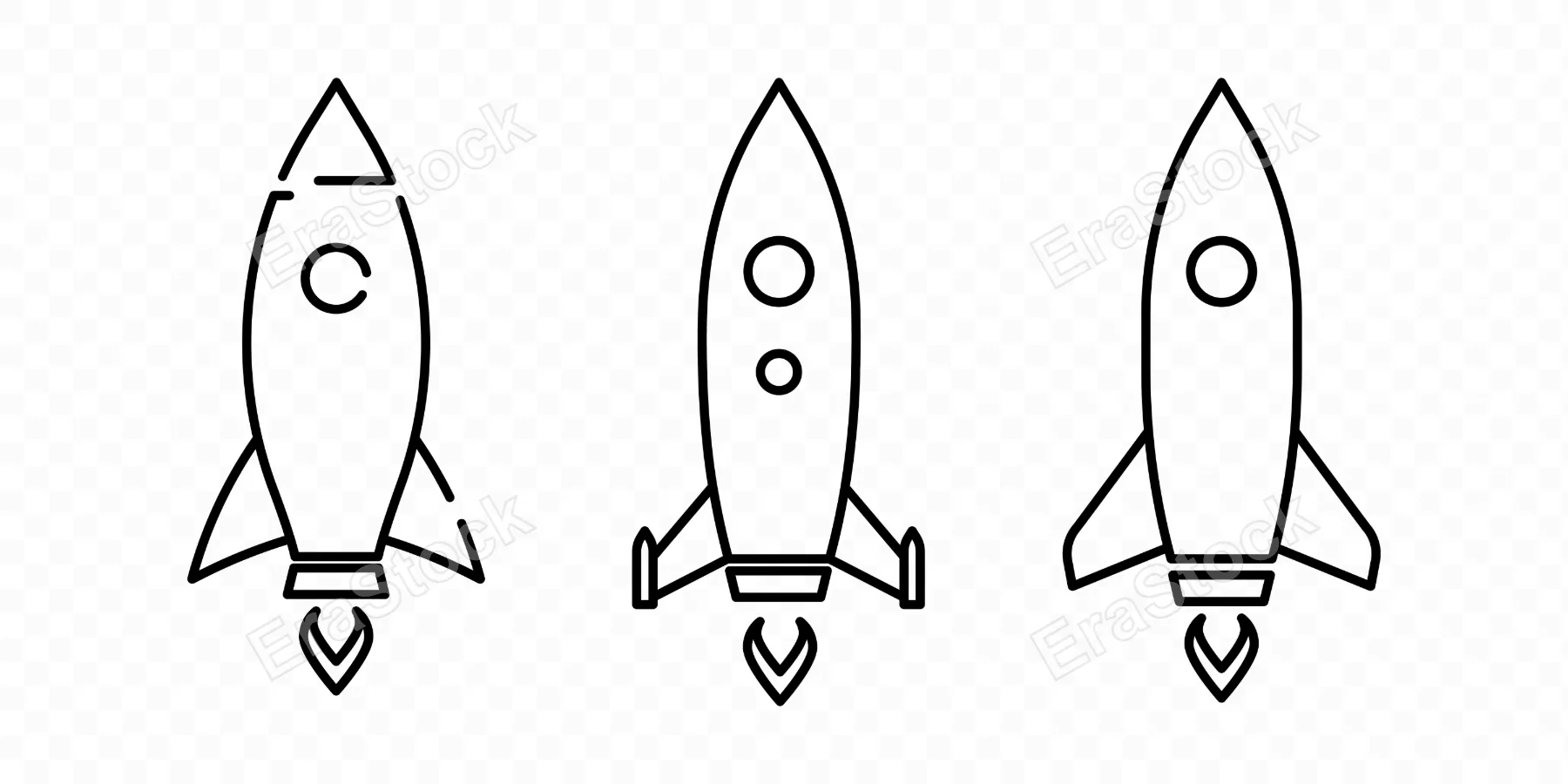 Rocket ship icon set. Spaceship icon. Space travel concept. Can be used for your web site design, logo, app, UI. Vector line icon for Business and Advertising.