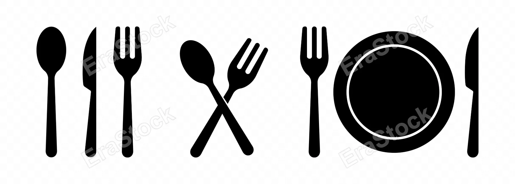 Table set icon. Fork, plate, knife and spoon. Table etiquette. Vector line icon for Business and Advertising.