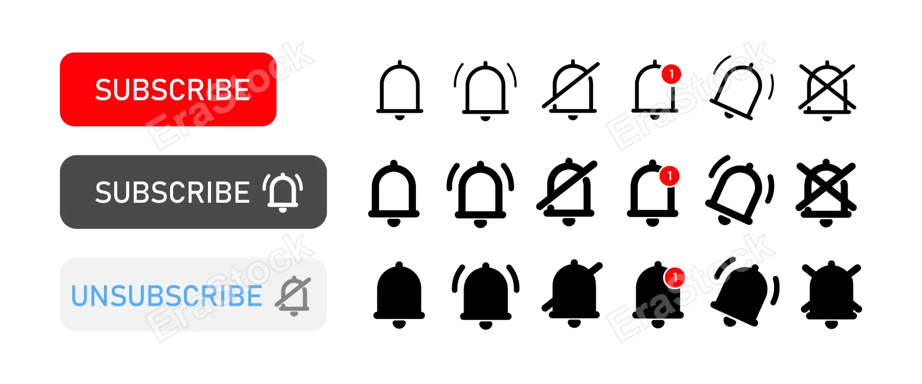 Subscibe icon set. Notification on and off. Social media concept. Vector line icon for Business and Advertising.