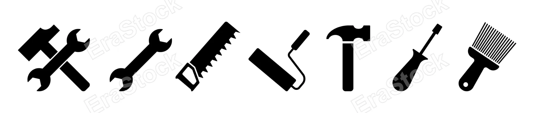 Instruments icon set. Hammer, saw, roller icon. Vector line icon for Business and Advertising.